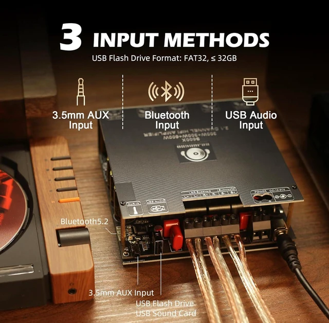Alt view image 3 of 7 - S600X 2.1 Channel Amplifier Board 300W+300W+600W Power Output,TPA3255 Chip,Bluetooth 5.2,Black