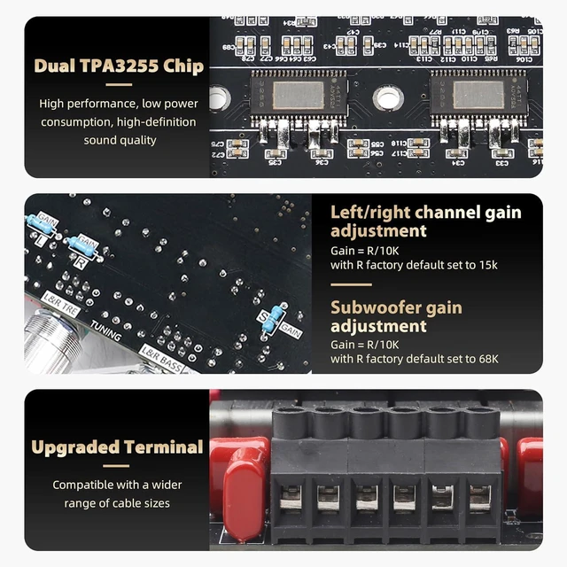 Alt view image 5 of 7 - S600X 2.1 Channel Amplifier Board 300W+300W+600W Power Output,TPA3255 Chip,Bluetooth 5.2,Black