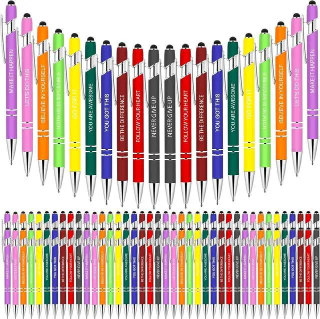 Main image of 100 Pcs Inspirational Pens - Motivational Ballpoint Bulk Pens with quotes Stylus Tip Gifts for School Coworkers Office Supplies Black Ink