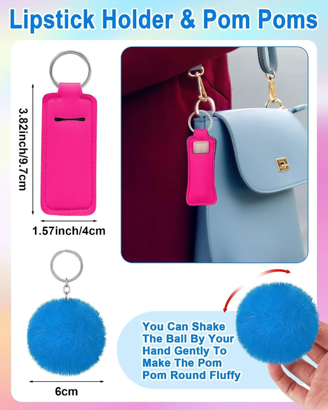 Alt view image 4 of 7 - 60 Pcs Safety Keychain Set for Women Safe Sound Personal Alarms Emergency Whistles Lipstick Holder Keychains Pom Poms Keychains Metal Lobster Claw Clasps with Key Rings Hiking Outdoors Gifts
