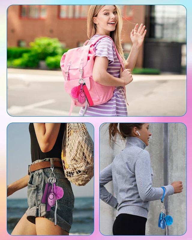 Alt view image 6 of 7 - 60 Pcs Safety Keychain Set for Women Safe Sound Personal Alarms Emergency Whistles Lipstick Holder Keychains Pom Poms Keychains Metal Lobster Claw Clasps with Key Rings Hiking Outdoors Gifts