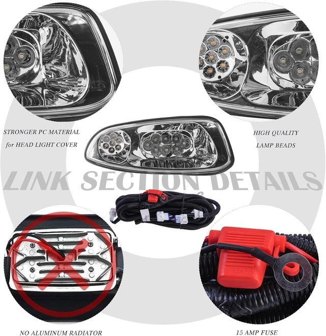Alt view image 6 of 7 - EZGO RXV 2016+ LED Basic Light Kit 48V, 2 LED headlight, 2 LED taillight, 1 Basic wiring harness, instruction & hardware included