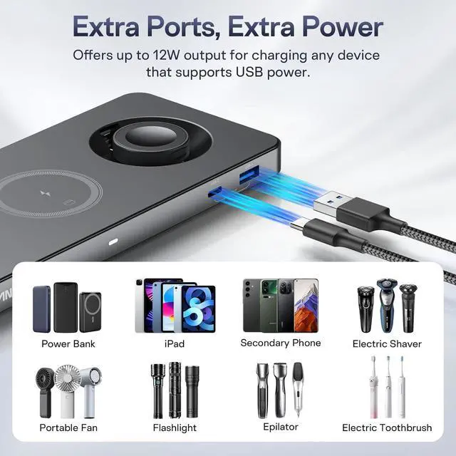 Alt view image 4 of 7 - 5-in-1 Wireless Charger for MagSafe, 25W Foldable Magnetic Stand, Qi2.2 Travel Charging Station for iPhone 17-12 & Air Series, Apple Watch, AirPods, with 65W GaN Adapter