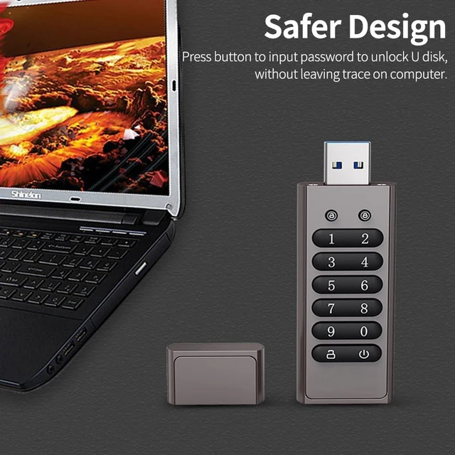Alt view image 3 of 3 - Encrypted USB Drive Secure Flash Drive 64GB AES256-bit USB 3.0 Hardware Password Memory Stick Aluminum Alloy Shell Flash Disk Automatic Lock U Disk (64, GB)