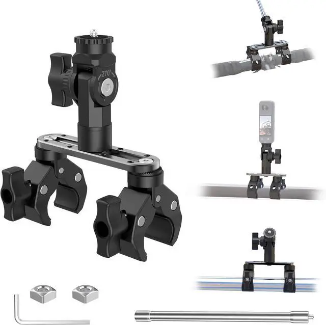 Main image of Universal Super Clamp Camera Mount & Dual Ball Head for Insta360 GoPro | Motorcycle Camera Mount with 360° Dual Ball Head, Ultimate Action Camera Clamp for Bike Handlebar & Tube Expansion.