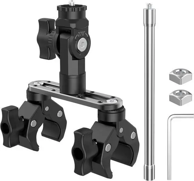 Alt view image 2 of 7 - Universal Super Clamp Camera Mount & Dual Ball Head for Insta360 GoPro | Motorcycle Camera Mount with 360° Dual Ball Head, Ultimate Action Camera Clamp for Bike Handlebar & Tube Expansion.