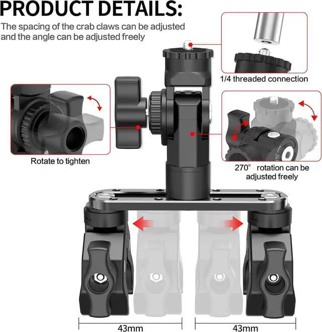 Alt view image 5 of 7 - Universal Super Clamp Camera Mount & Dual Ball Head for Insta360 GoPro | Motorcycle Camera Mount with 360° Dual Ball Head, Ultimate Action Camera Clamp for Bike Handlebar & Tube Expansion.