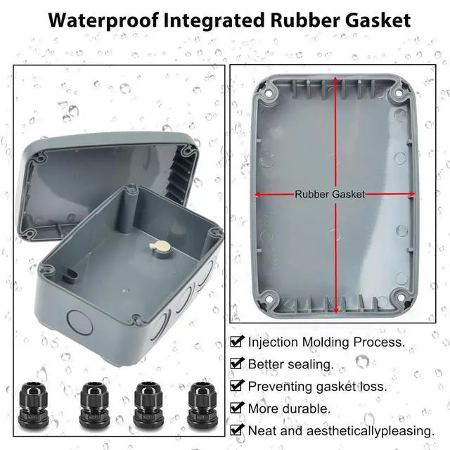 Alt view image 4 of 6 - Outdoor Junction Box, IP66 3 Set Weatherproof Electrical Boxes with 20mm Cable Gland Kit, PVC/ABS Plastic Enclosure Box Universal Watertight 4.9 x 3.3 x 2.3 inch (125x86x62mm)