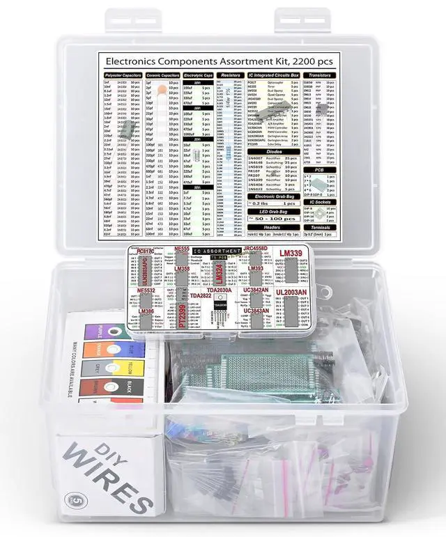 Alt view image 2 of 6 - Components Assortment Kit, Grab Bag, IC, Opamp,Resistors, Polyester Capacitors, LED, PCB, Diodes, Transistors, 2200 pcs