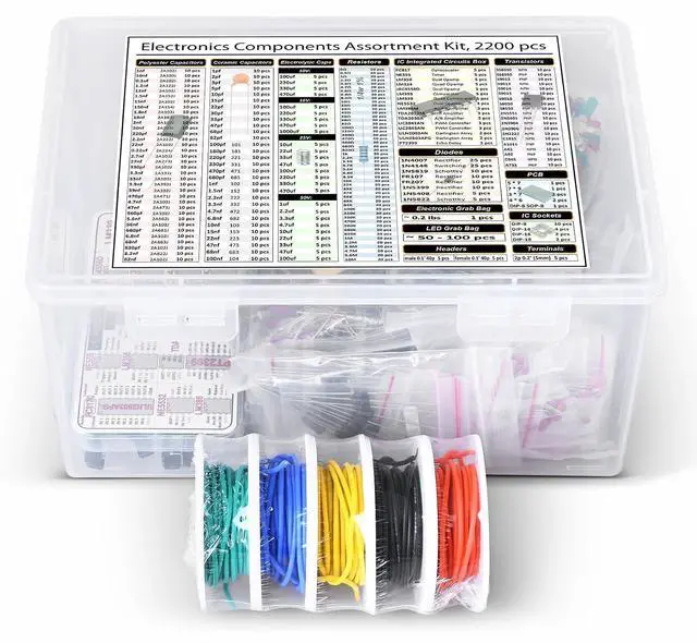 Alt view image 3 of 6 - Components Assortment Kit, Grab Bag, IC, Opamp,Resistors, Polyester Capacitors, LED, PCB, Diodes, Transistors, 2200 pcs