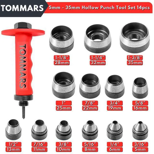 Alt view image 2 of 6 - 14-Piece Hollow Punch Set, 5-35 mm (3/16 to 1-3/8 Inch)