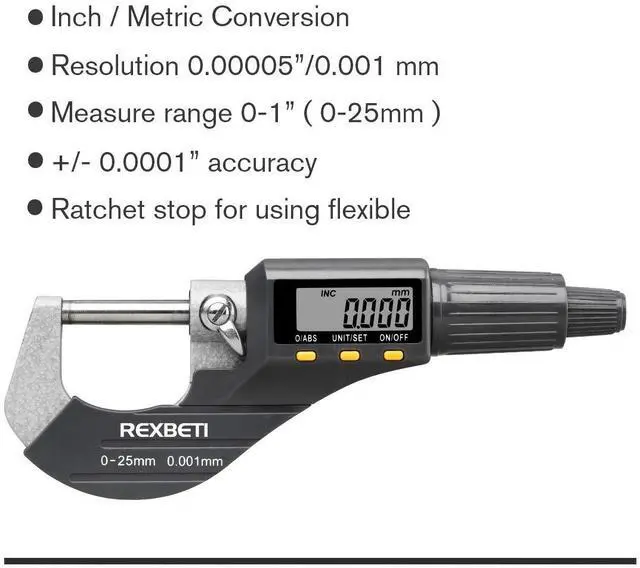 Alt view image 4 of 6 - Outside Micrometer, Ultra-Precision Carbide Tipped Measuring Tool