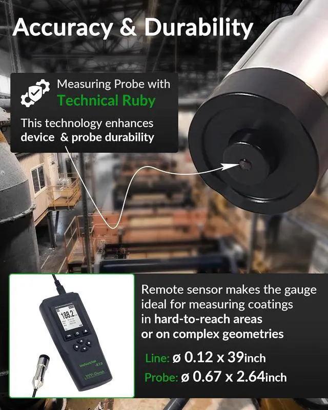 Alt view image 6 of 7 - Coating Thickness Gauge Industrial-818 with External Probe 0197 mil (05000m) Fe / 0120 mil (03000m) NFe, 0.001 mil Resolution, Factory/Zero/Multi-Point Calibration, Memory, PC Connectivity