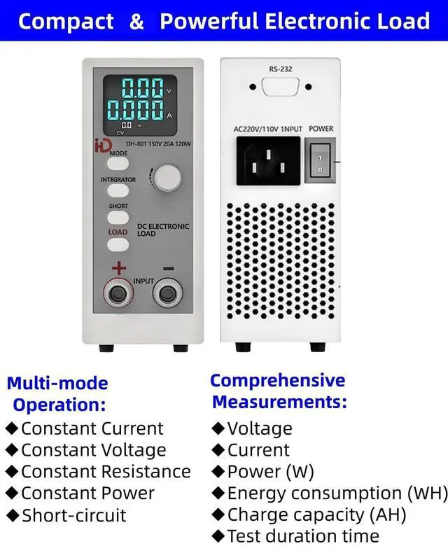 Alt view image 2 of 6 - Programmable DC Electronic Load 120W, 0~150V, 0~20A, 0.1~999.9 ohm,Support CC(Constant Current), CV(Constant Voltage), CR (Constant Resistance), CP(Constant Power) Mode