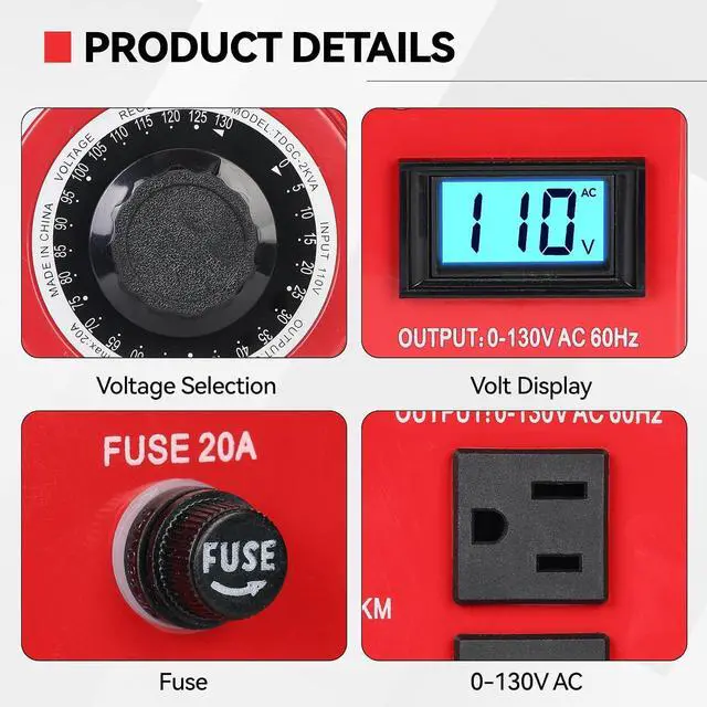 Alt view image 3 of 7 - 2000VA Variable AC Power Supply Voltage Transformer Voltage Regulator Transformer Converter Auto Variable with LCD Display 110V Input 0-130V Output AC Voltage Stabilizer