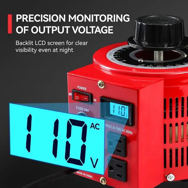 Alt view image 4 of 7 - 2000VA Variable AC Power Supply Voltage Transformer Voltage Regulator Transformer Converter Auto Variable with LCD Display 110V Input 0-130V Output AC Voltage Stabilizer