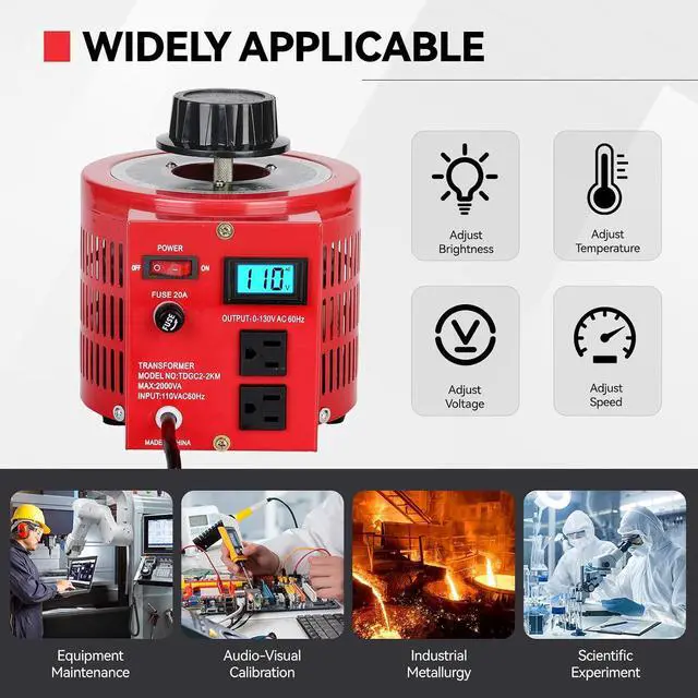 Alt view image 5 of 7 - 2000VA Variable AC Power Supply Voltage Transformer Voltage Regulator Transformer Converter Auto Variable with LCD Display 110V Input 0-130V Output AC Voltage Stabilizer