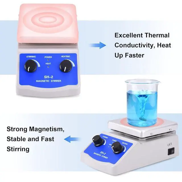 Alt view image 4 of 7 - Magnetic Stirrer Hot Plate Mixer 1000ml Stirring Capacity 5 x 5 inch Max 520°F Hotplate and 100-2000 RPM Stirrer, Stirring Bar & Support Stand Included
