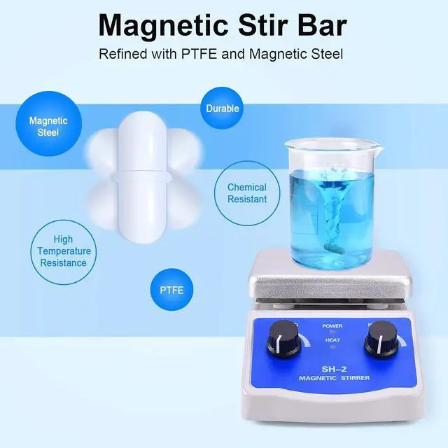 Alt view image 3 of 7 - Magnetic Stirrer Hot Plate Mixer 1000ml Stirring Capacity 5 x 5 inch Max 520°F Hotplate and 100-2000 RPM Stirrer, Stirring Bar & Support Stand Included