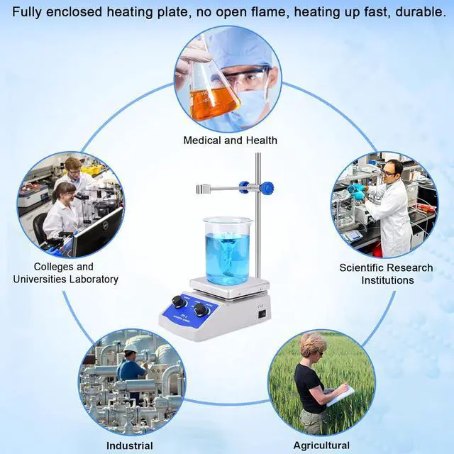 Alt view image 7 of 7 - Magnetic Stirrer Hot Plate Mixer 1000ml Stirring Capacity 5 x 5 inch Max 520°F Hotplate and 100-2000 RPM Stirrer, Stirring Bar & Support Stand Included