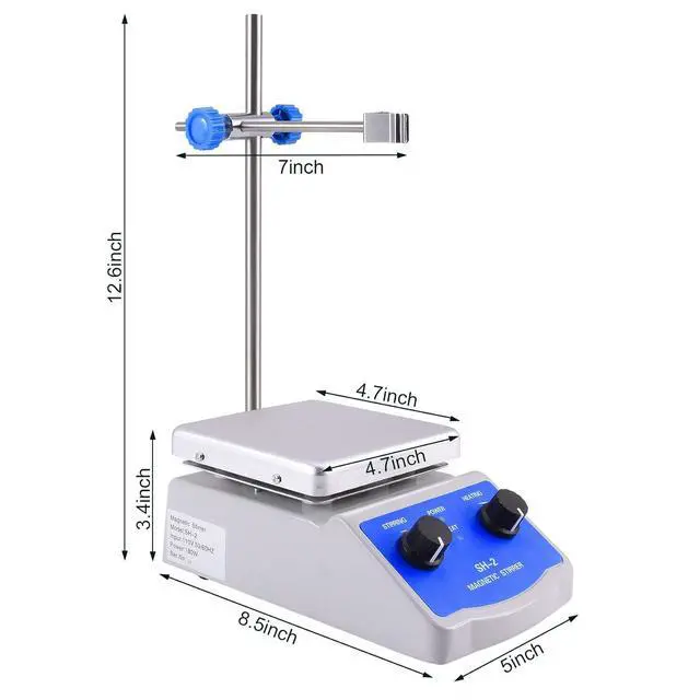 Alt view image 6 of 7 - Magnetic Stirrer Hot Plate Mixer 1000ml Stirring Capacity 5 x 5 inch Max 520°F Hotplate and 100-2000 RPM Stirrer, Stirring Bar & Support Stand Included