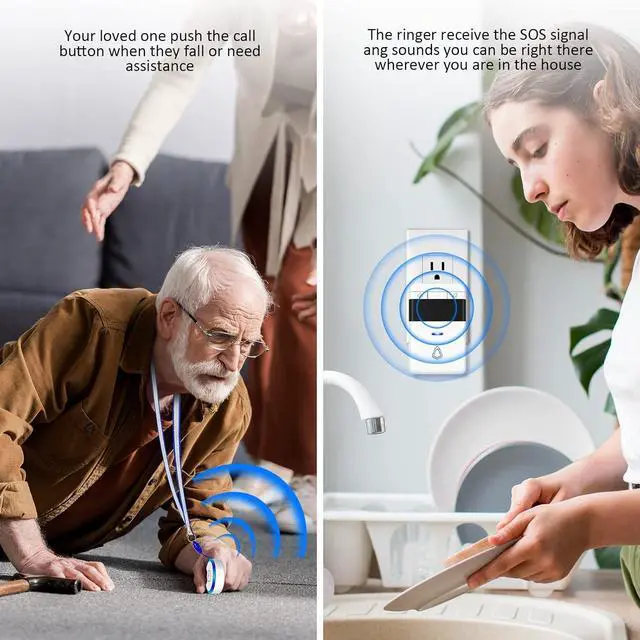Alt view image 2 of 6 - 3 Pack Wireless Caregiver Pager Panic SOS Call Button with Receiver for Elderly/Patient/Child, 500+ ft Range Attention Pager Alarm Nurse Calling Alert Patient Help Button for Home/Personal