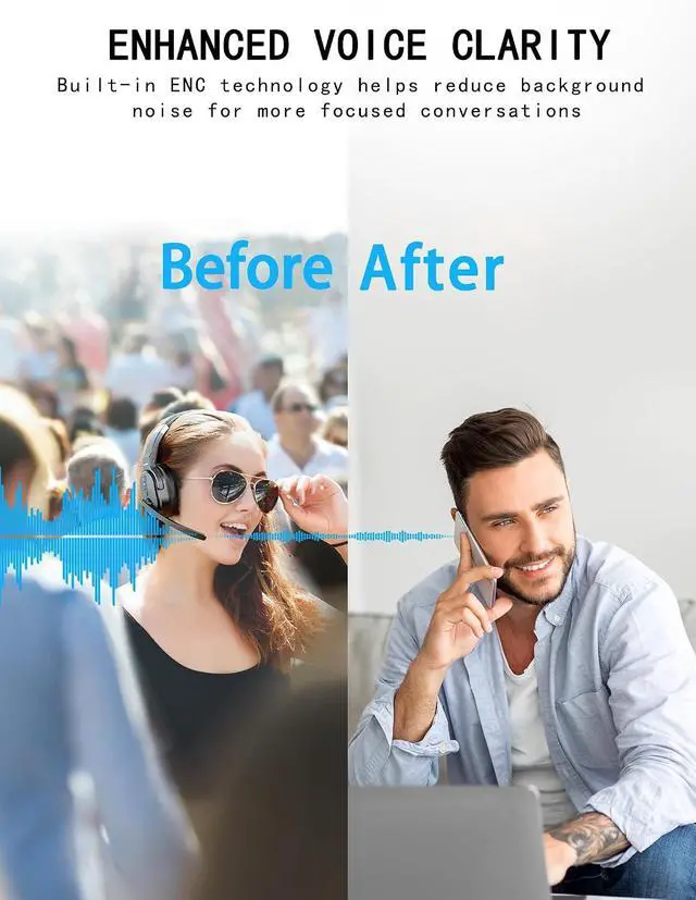 Alt view image 6 of 7 - TECKNET Bluetooth Trucker Wireless Headset, Noise Cancelling Mic for Work | Single & Dual Ear, 50Hrs Battery, 3 EQ Music Modes, Clear Mic Wireless Headset for PC, Truck Drivers, Office & Call Center