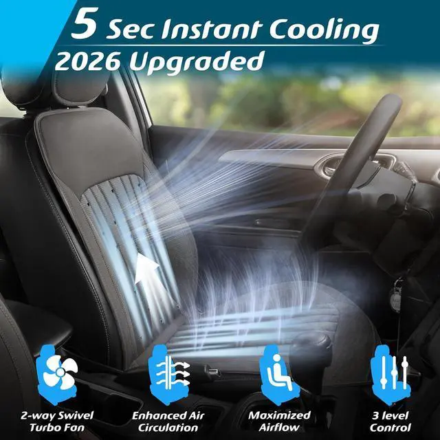 Alt view image 2 of 6 - 2026 Upgraded Cooling Car Seat Cover Front Seat, 12V-24V Ventilated Cooling Car Seat Cushion, Cooled Seat Cover for Car SUV Truck Universal Fit, Stone Grey