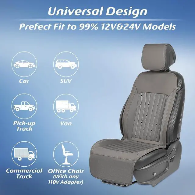 Alt view image 6 of 6 - 2026 Upgraded Cooling Car Seat Cover Front Seat, 12V-24V Ventilated Cooling Car Seat Cushion, Cooled Seat Cover for Car SUV Truck Universal Fit, Stone Grey
