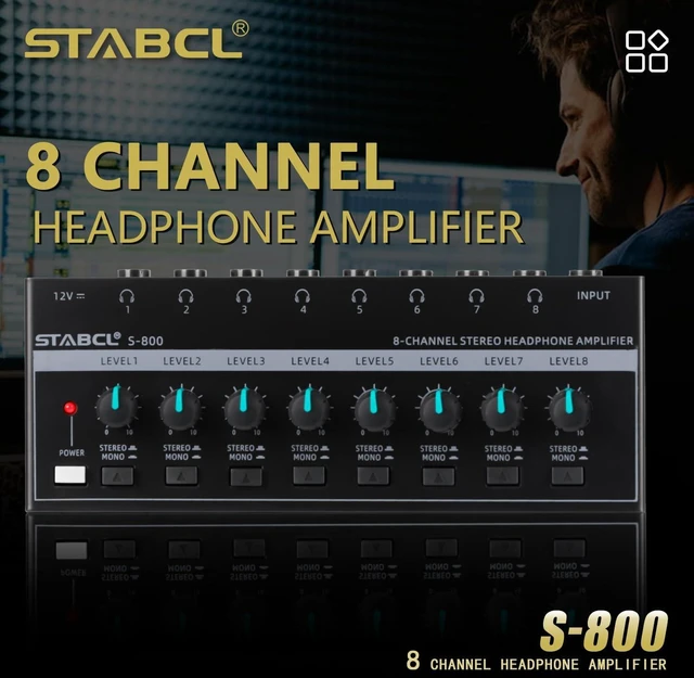 Alt view image 2 of 7 - 8-Channel Headphone Amplifier, Stereo Amp with 6.35mm/3.5mm Jacks, Metal for Recording Studios