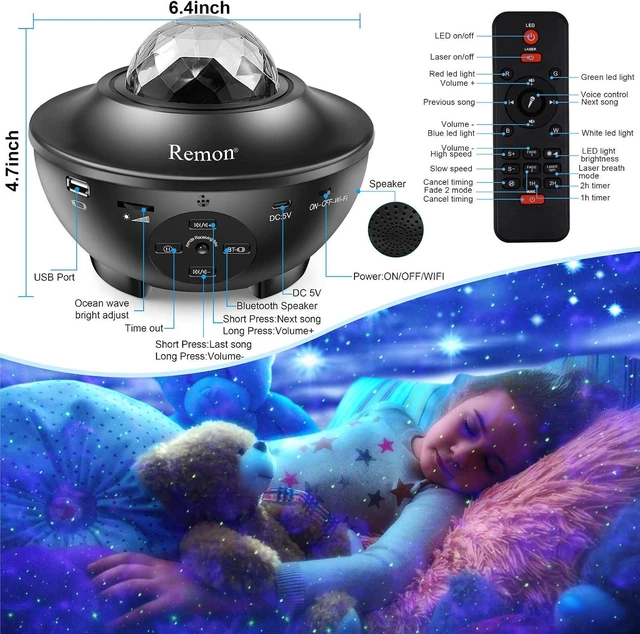 Alt view image 2 of 7 - Star & Galaxy Projector Smart Night Light with 10 Colors, Ocean Wave & Starry Scene Works with Alexa & Google Home, Bluetooth Music Speaker, Valentine Gift for Kids Bedroom