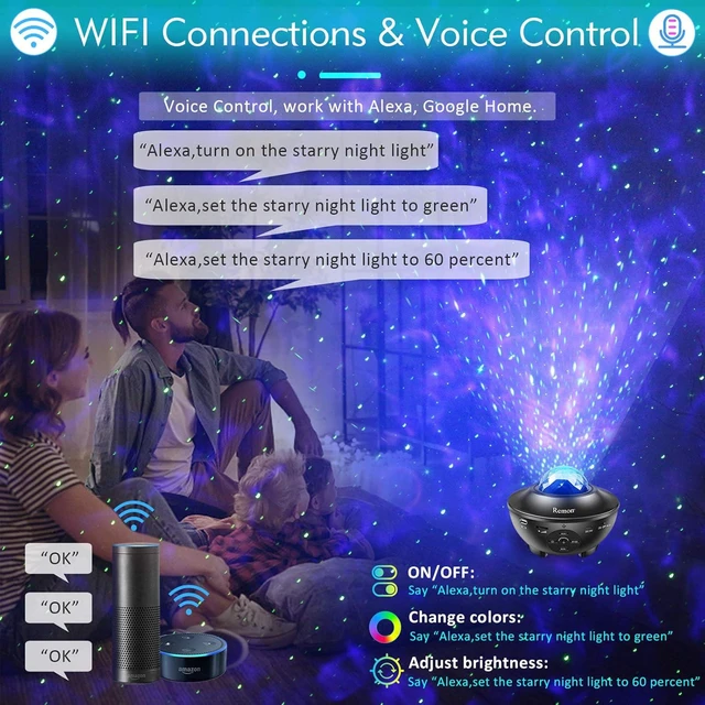Alt view image 4 of 7 - Star & Galaxy Projector Smart Night Light with 10 Colors, Ocean Wave & Starry Scene Works with Alexa & Google Home, Bluetooth Music Speaker, Valentine Gift for Kids Bedroom