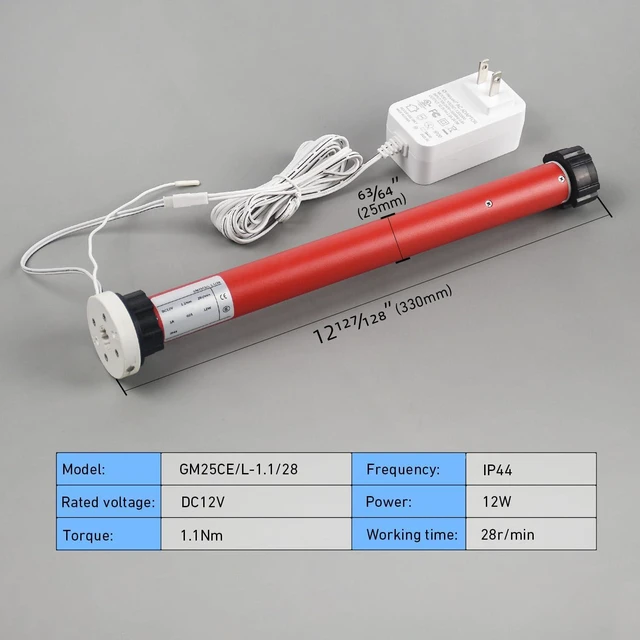 Alt view image 2 of 6 - 12V Roller Shade Motor Kit with Motor, 12VDC 2A Power Supply & Transmitter, Fits 1.5"/38mm Tubes, DIY Motorized Blinds, Smart Home Compatible