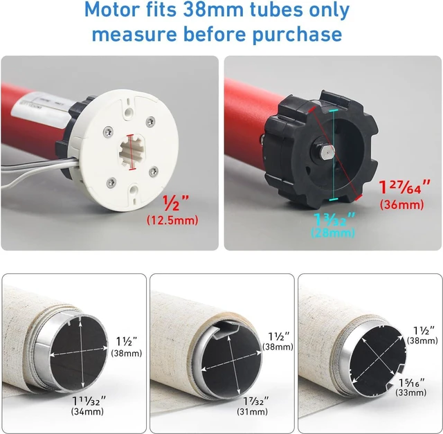 Alt view image 5 of 6 - 12V Roller Shade Motor Kit with Motor, 12VDC 2A Power Supply & Transmitter, Fits 1.5"/38mm Tubes, DIY Motorized Blinds, Smart Home Compatible