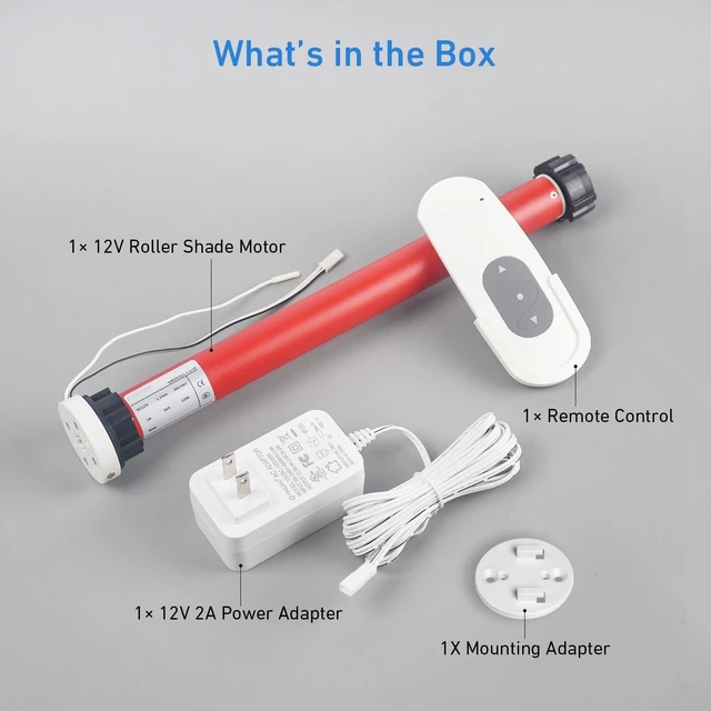 Alt view image 6 of 6 - 12V Roller Shade Motor Kit with Motor, 12VDC 2A Power Supply & Transmitter, Fits 1.5"/38mm Tubes, DIY Motorized Blinds, Smart Home Compatible