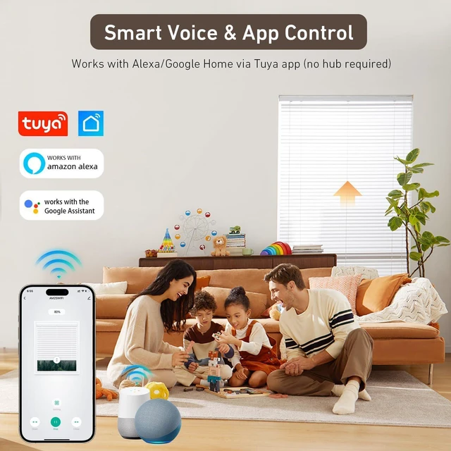 Alt view image 2 of 7 - AM25MEL Smart WiFi Blinds Motor for 1.5''/38mm Tubes Tuya App Control, Alexa/Google Home, No Hub Needed, Works with Roman/Roller Shades, 110-240V AC Plug-in, Ultra Quiet (30dB)