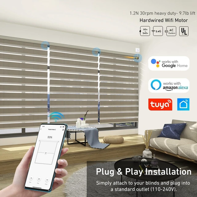Alt view image 5 of 7 - AM25MEL Smart WiFi Blinds Motor for 1.5''/38mm Tubes Tuya App Control, Alexa/Google Home, No Hub Needed, Works with Roman/Roller Shades, 110-240V AC Plug-in, Ultra Quiet (30dB)