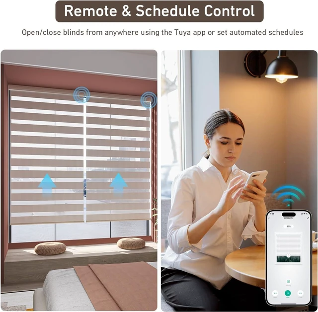 Alt view image 7 of 7 - AM25MEL Smart WiFi Blinds Motor for 1.5''/38mm Tubes Tuya App Control, Alexa/Google Home, No Hub Needed, Works with Roman/Roller Shades, 110-240V AC Plug-in, Ultra Quiet (30dB)