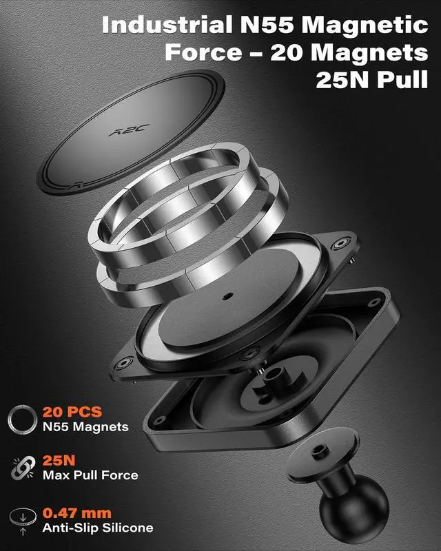 Alt view image 2 of 7 - Heavy Duty Magnetic Cup Phone Holder Mount | Aluminum Arm | Dual Ring N55 Magnets | Fits 3-4 Cup Holders 20mm Ball Joint | Compatible with MagSafe iPhone Smartphones