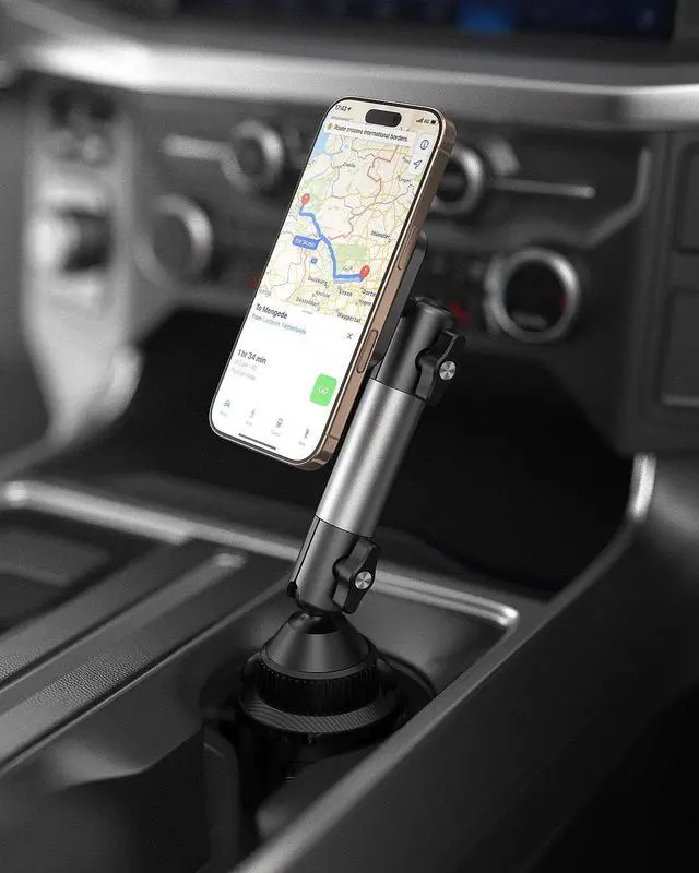 Alt view image 6 of 7 - Heavy Duty Magnetic Cup Phone Holder Mount | Aluminum Arm | Dual Ring N55 Magnets | Fits 3-4 Cup Holders 20mm Ball Joint | Compatible with MagSafe iPhone Smartphones