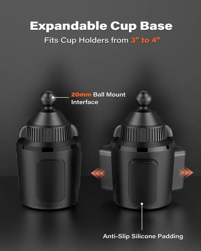 Alt view image 3 of 7 - Heavy Duty Magnetic Cup Phone Holder Mount | Aluminum Arm | Dual Ring N55 Magnets | Fits 3-4 Cup Holders 20mm Ball Joint | Compatible with MagSafe iPhone Smartphones