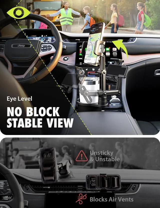 Alt view image 3 of 7 - Cup Holder Phone Mount for Car - TripGrip 2-in-1 Expandable Phone Holder with 360° Rotation & Ultra Stable Folding Support Legs Fits Devices up to 3.5