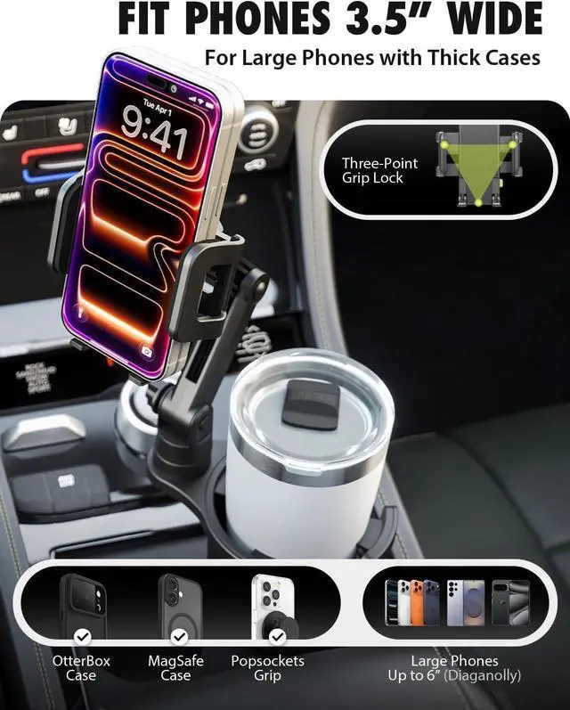 Alt view image 4 of 7 - Cup Holder Phone Mount for Car - TripGrip 2-in-1 Expandable Phone Holder with 360° Rotation & Ultra Stable Folding Support Legs Fits Devices up to 3.5