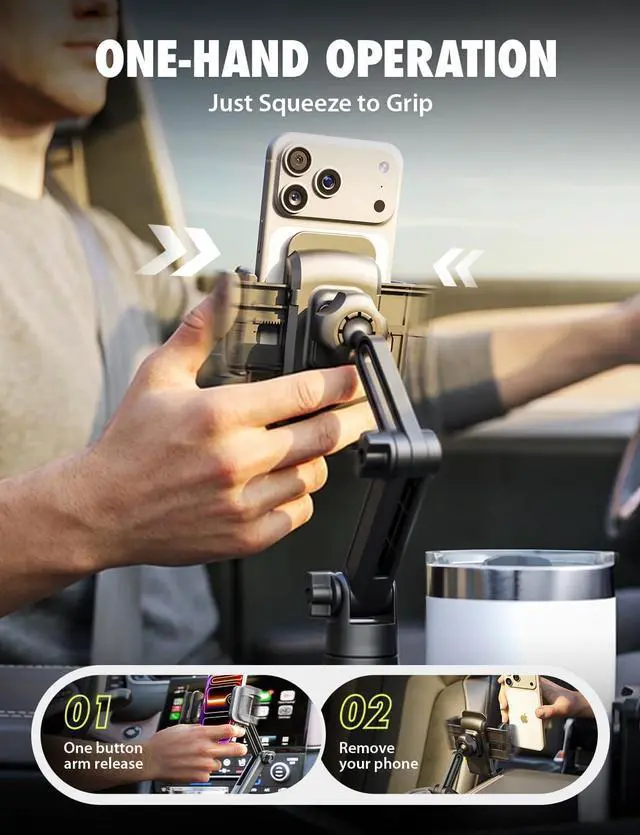 Alt view image 6 of 7 - Cup Holder Phone Mount for Car - TripGrip 2-in-1 Expandable Phone Holder with 360° Rotation & Ultra Stable Folding Support Legs Fits Devices up to 3.5