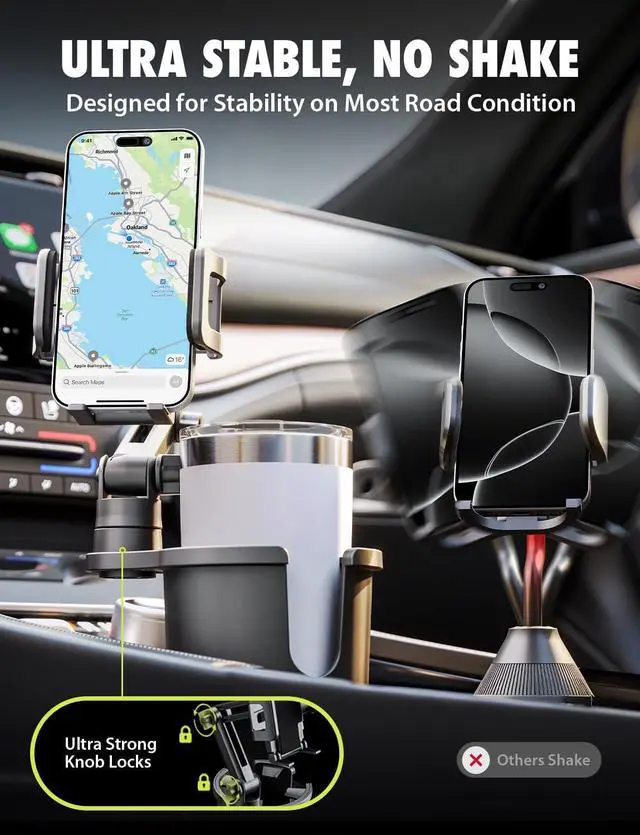 Alt view image 5 of 7 - Cup Holder Phone Mount for Car - TripGrip 2-in-1 Expandable Phone Holder with 360° Rotation & Ultra Stable Folding Support Legs Fits Devices up to 3.5