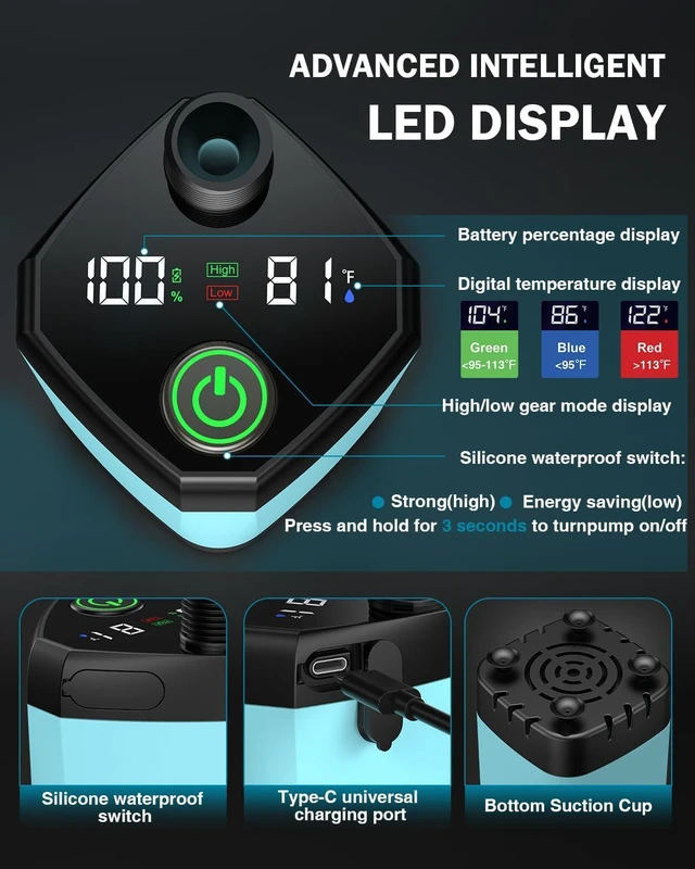 Alt view image 3 of 6 - Portable Camping Shower, 6000mAh with LED Display, Camp Shower with 5 Gallons Collapsible Bucket, 3 Spray Modes for Hiking, Travel, Car, Pet