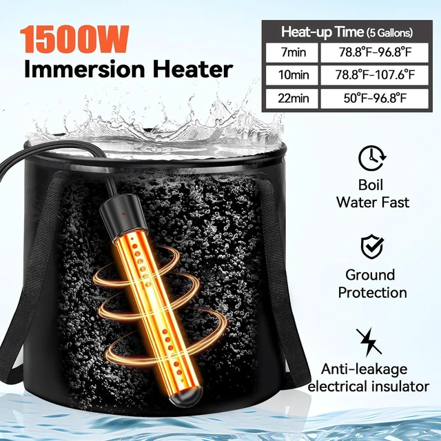 Alt view image 2 of 7 - Upgraded Portable Shower with Heater 1500W Immersion Heat, 8000mAh Rechargeable Pump with LED Display, IPX8 Waterproof Outdoor Kit for Hiking