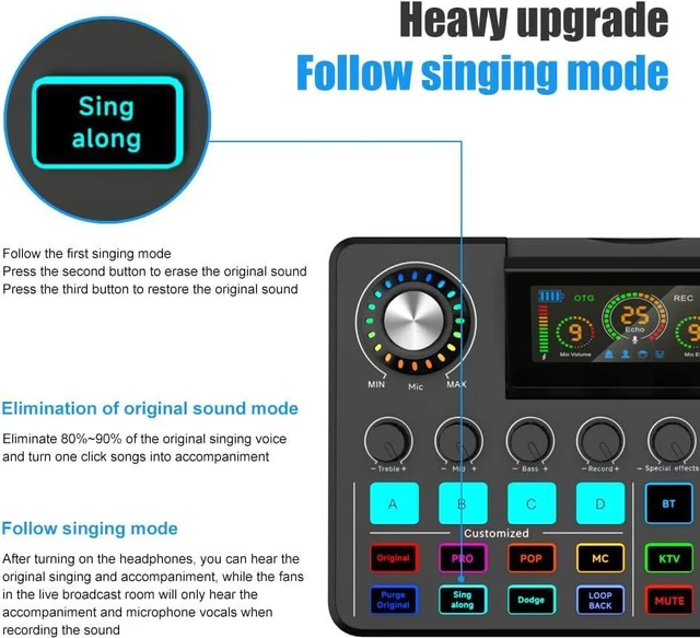 Alt view image 3 of 7 - F668 OTG Audio Mixer Sound Card with Voice Changer & Bluetooth
