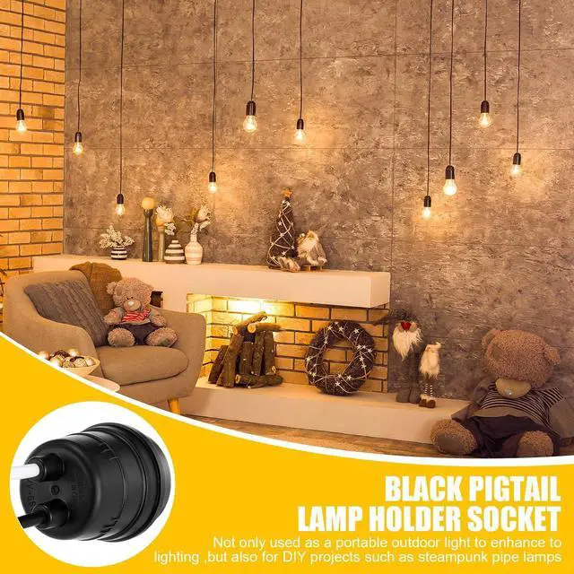 Alt view image 5 of 6 - 50 Pcs Black Pigtail Lamp Holder Light Sockets E26/ E27 Fully Sealed Waterproof Lamp Sockets 250v Temporary Light Bulbs Holder with Wire Cord for Outdoor Garden Patio DIY Illumination