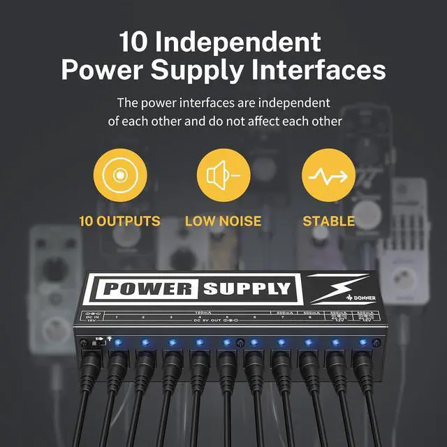 Alt view image 2 of 7 - DP-2 Guitar Pedal Power Supply High Current 10 Isolated DC Output for 9V/12V/18V Effect Pedals